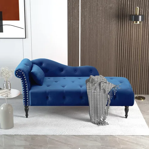 Vista 2 de Chaise Lounge - Chaise Lounge - Botones de terciopelo para interiores con almohada, decoración de cabeza de clavo con brazo enrollado