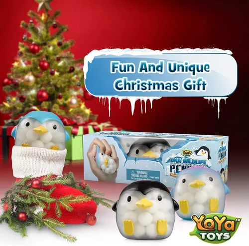Vista 8 de Bolas de ADN de pingüino de YoYa Toys (paquete de 3) – Estimulantes, relajantes, esponjosos, sensoriales y juguetes para ansiedad para niños