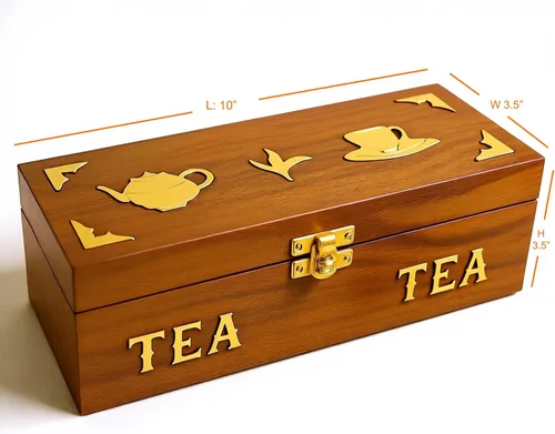 Vista 2 de Caja de té de palisandro hecha a mano, organizador de bolsas de té de 3 compartimentos, baúl de almacenamiento decorativo de madera natural