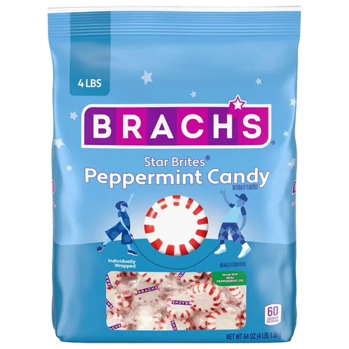 Vista 6 de Brach's Star Brites, caramelo de Navidad, menta, envuelto individualmente, hecho con aceite de menta real, 64 onzas, 360