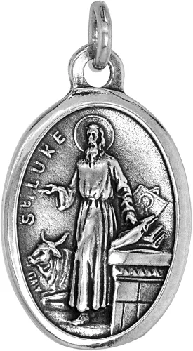 Vista 3 de Collar de plata esterlina con medalla de San Lucas acabado oxidado cadena ovalada de 0071in