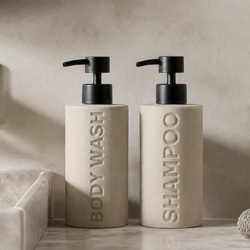 Vista 4 de Shampoo and Body Wash Soap Dispenser,11.84OZ, 2PCS,Sandstone Look,Beige