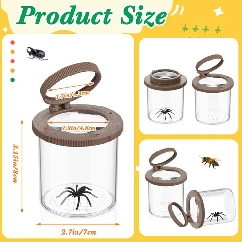 Vista 2 de Skylety 2 tarros de insectos, visor de insectos, contenedor de jaula de insectos con aumento para niños, herramienta de exploración de ciencia Marrón