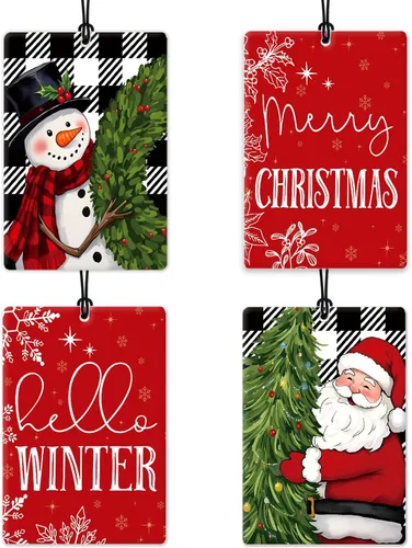 Vista 8 de Ambientador de coche de Navidad, 4 unidades, accesorios de automóvil de muñeco de nieve de Navidad azul para mujeres, ambientador colgante de granja