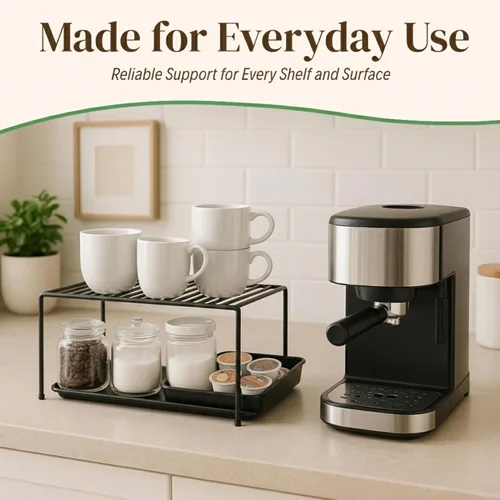 Vista 3 de Evelots Organizador de estantes de alambre para armario de cocina, paquete de 4 elevadores de metal grandes y resistentes, duplica tu espacio