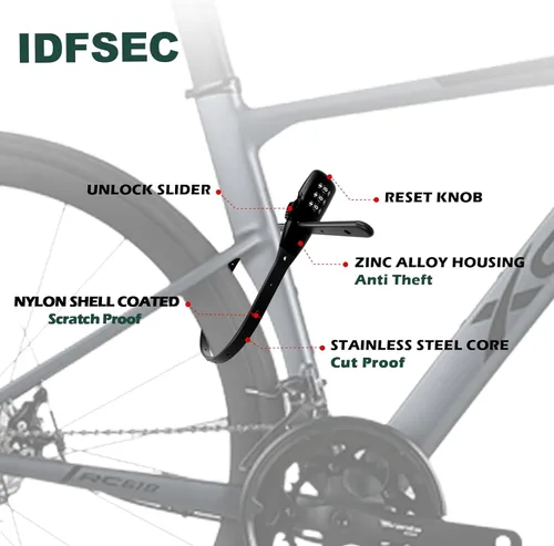Vista 3 de Cerradura de bicicleta con brida de cremallera, bloqueo de cable ajustable con núcleo de acero inoxidable, bloqueo de cable multiusos para asegurar