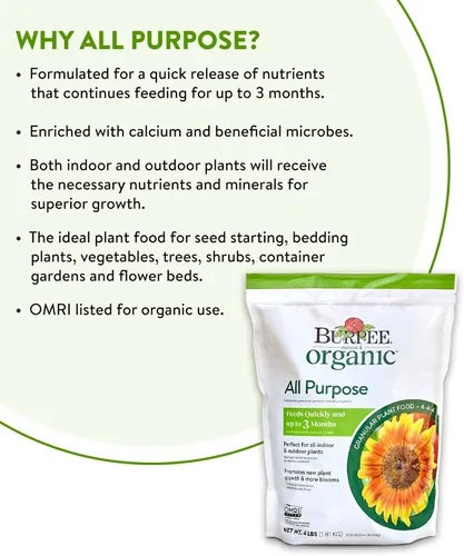 Vista 3 de Burpee Alimento Orgánico Granular de Propósito Natural de 4 Libras para Cultivar Plantas Fuertes Bueno para Huerto de Vegetales, Jardín de Flores