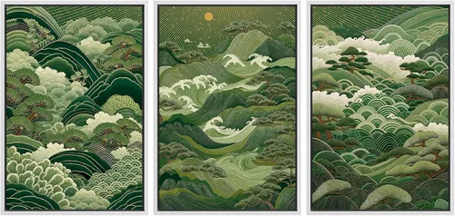 Vista 148 de MUDECOR Lienzo enmarcado para pared, juego de arte de acuarela pastel, bosque de pinos, naturaleza silvestre, ilustraciones modernas, decorativas