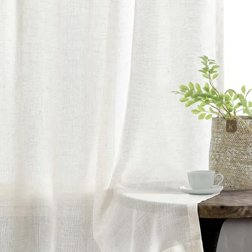 Vista 2 de WEST LAKE cortinas de lino natural con pinzas plegadas de 63 pulgadas de largo, 2 paneles, cortinas de estilo rústico para sala de estar
