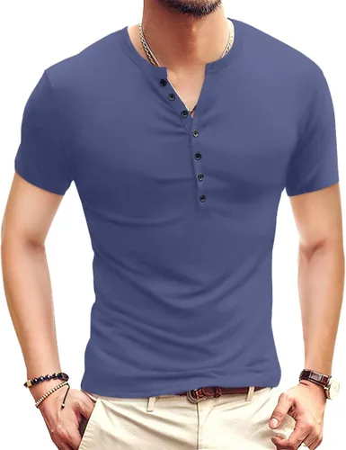 Vista 11 de YTD - Camiseta de manga larga Henley básica ajustada para hombre, estilo casual