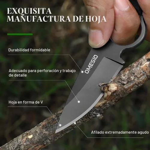 Vista 2 de Omesio Cuchillo pequeño de hoja fija, cuchillo táctico de caza y campamento con funda Kydex, acero inoxidable de espiga completa compacto EDC
