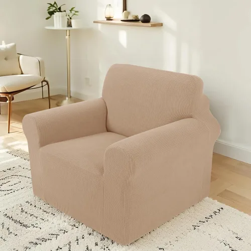 Vista 14 de Funda elástica para sofá, lavable, protector de muebles con espuma antideslizante y parte inferior elástica para niños, perros (sofá biplaza/beige)