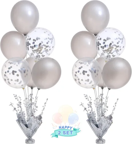 Vista 32 de 2 Juego de Globos de Mesa Negros con Spray de Aluminio para Centro de Mesa con Globos Negros y de Confeti, Kit de Soporte para Decoración de Mesa