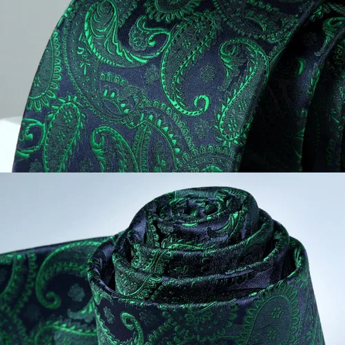 Vista 254 de HISDERN Corbatas para hombre, corbata de cachemira y bolsillo cuadrado tejido clásico floral para hombre, corbata de fiesta de boda