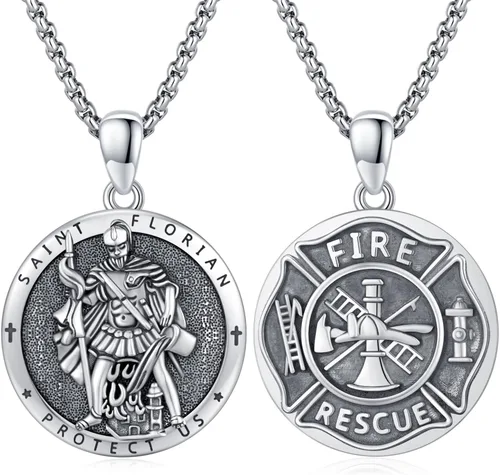 Vista 87 de Collar de amuleto de medalla de San Patrono de plata/oro de 14 39A-St Peregrino-Plata