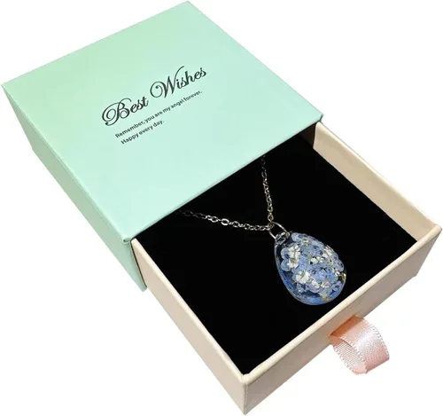 Vista 14 de Collar Forget Me Not – Collares de flores prensadas hechas a mano – Flores Forget-Me-Not que simbolizan el verdadero amor y respeto – Gran regalo