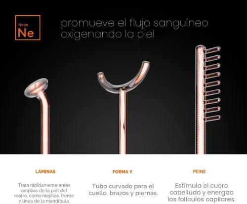 Vista 2 de NuDerma - Varita de terapia profesional para la piel - Máquina portátil de terapia de la piel con 6 varillas de neón y argón – Mejora tu piel