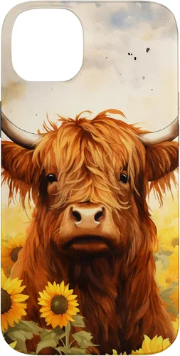 Vista 15 de Highland Cow Animal Lover Watercolor Sunflower Case for iPhone 17