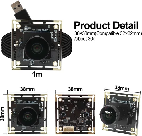 Vista 7 de MMlove Módulo de cámara USB de 16MP Lightburn Cámara 170° Gran angular M12 Lente ojo de pez con sensor de imagen IMX298 Plug & Play Cámara web