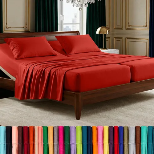 Vista 80 de Elegant Comfort Lujoso juego de sábanas de microfibra de alta calidad 1500 hoteleras bordadas de tres líneas más suaves de 4 piezas, resistente a