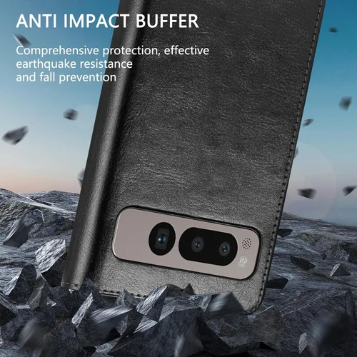 Vista 7 de ZZXX Funda tipo cartera plegable para Google Pixel con [bloqueo RFID] con ranura para tarjetas, cierre magnético, funda protectora de cuero