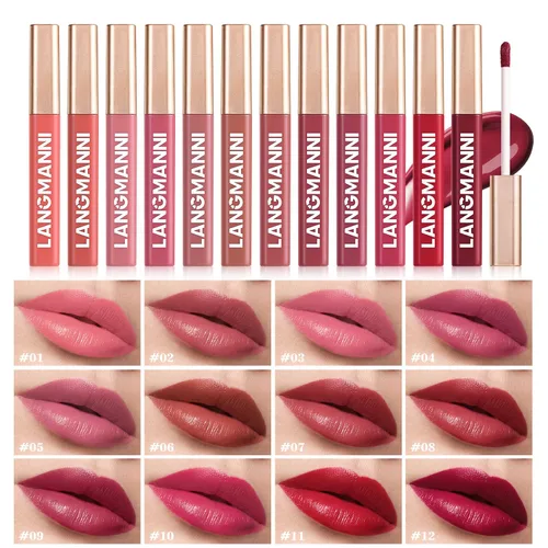 Vista 13 de Juego de 12 piezas de colección de brillo labial hidratante, 12 tonos 12 colores brillantes