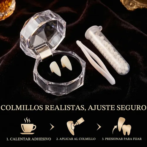Vista 5 de Disfraz de vampiro para mujer, disfraz real de Halloween para adultos, con dientes de vampiro, colmillos y aretes