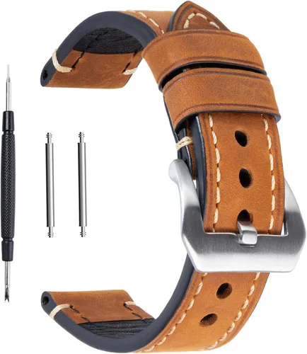 Vista 9 de Correa de reloj de pulsera de cuero genuino marrón oscuro de 0.945 in para hombres con hebilla de acero inoxidable