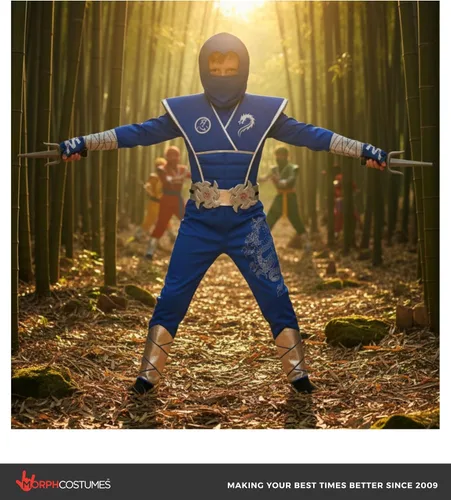 Vista 5 de Morph, Disfraz de ninja para niños, disfraces de Halloween para niños Azul