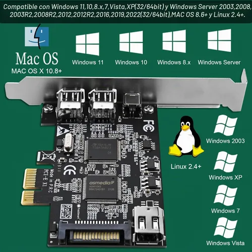 Vista 5 de Tarjeta de expansión PCIE Firewire 400 1394A de 4 puertos, Texas Instruments TI TSB43AB23, Plug and Play en PC de escritorio Windows y MAC, 3