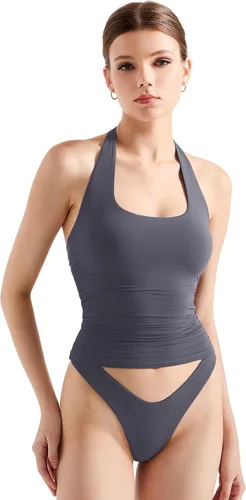 Vista 29 de SUUKSESS Camisetas sin Mangas para Mujer con Cuello Halter Forro Doble Sin Espalda Y2K Modernas para Salir Aguamarina