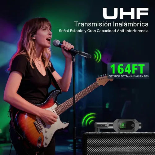 Vista 7 de Transmisor y receptor inalámbrico XLR Nexilunual para micrófono dinámico, 164 pies UHF Wireless Mic System for Mixer PA Church Stage, Mic Adapter