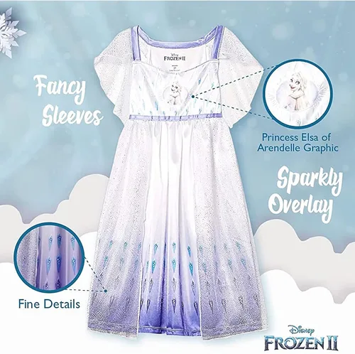 Vista 4 de Disney Frozen Fantasy Camisón de princesa Elsa para niña, plateado