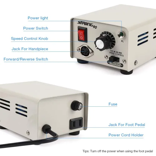 Vista 5 de Fuerte 90 65 W 35000 RPM profesional máquina de taladro de uñas de acero inoxidable pedicura uñas pulido manicura máquina