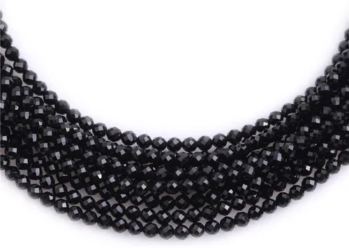 Vista 4 de JOE FOREMAN Cuentas de turmalina negra para hacer joyas, piedras preciosas naturales, semipreciosas, 0.079 in, redondas, facetadas de 15 pulgadas