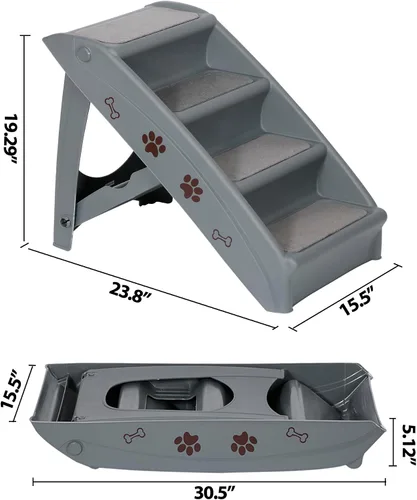 Vista 4 de ZENY Escaleras plegables para perros, peldaños portátiles para interiores/exteriores para cama, sofá y automóvil, escaleras para mascotas