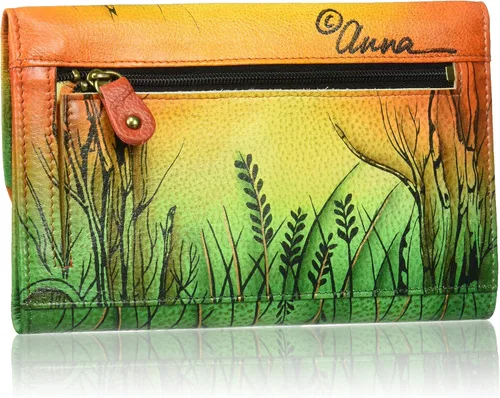 Vista 2 de Anna by Anuschka - Cartera de piel pintada a mano, diseño de tres pliegues
