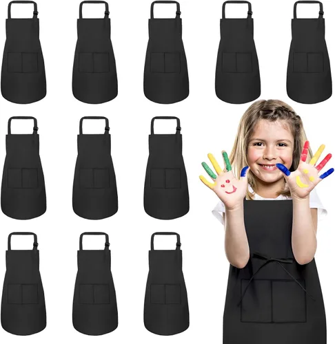 Vista 7 de Delantal para niños, paquete de 8 delantales para niñas y niños, delantales de pintura artística para cocina, aula, cocina, horneado, para edades