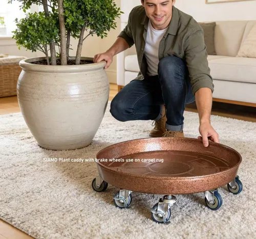 Vista 7 de SIAMO Carrito de plantas resistente de 14 pulgadas (capacidad de 400 libras), ruedas giratorias con cerradura antiarañazos, platillo rodante
