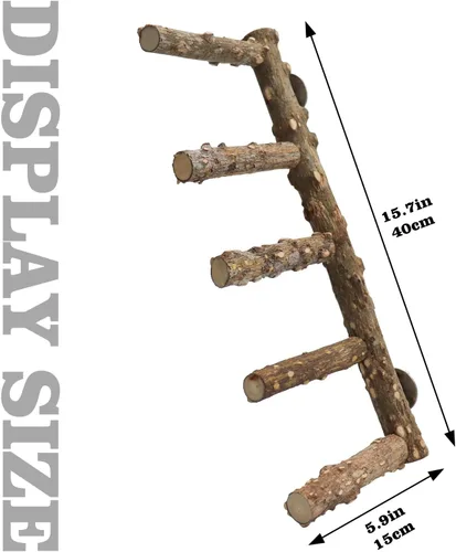 Vista 6 de Soporte grande de perca para pájaros de 15.7 pulgadas, juguetes de escalera de loro de madera natural, accesorios para jaula de pájaros, adecuado