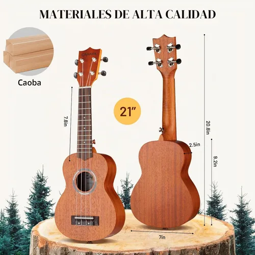 Vista 3 de CAHAYA Ukelele soprano para principiantes: kit de ukelele de 21 pulgadas para principiantes con bolsa de transporte, correa para el hombro Marrón