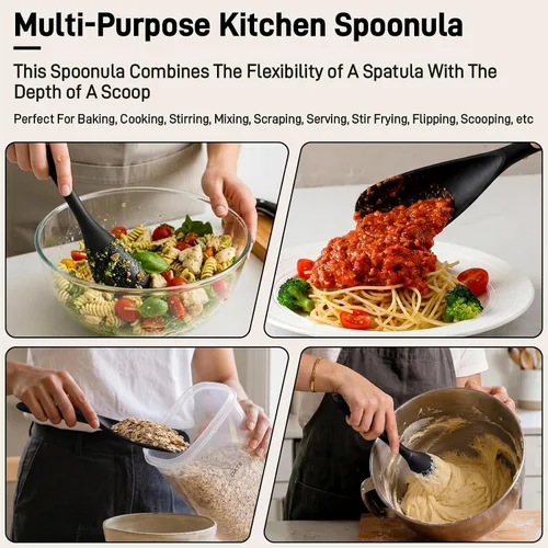 Vista 5 de Paquete de 3 espátulas de cocina de silicona y cuchara para utensilios de Paquete de 3 Negro