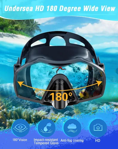 Vista 3 de Skarif Equipo de esnórquel para adultos, máscara de esnórquel para adultos, juego de esnórquel con vista panorámica de 180°, máscara de buceo