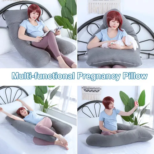 Vista 4 de MOON PINE Almohada de embarazo, almohada de cuerpo completo en forma de U para apoyo de maternidad, almohada de dormir con funda para mujeres Gris