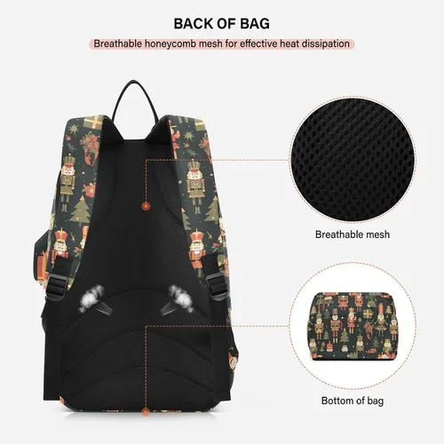 Vista 4 de Mochila de tenis de bádminton ligera Feliz Navidad Negro Cascanueces soldados Deporte Pickleball Bolsa de bádminton para Hombres Mujeres Tenis