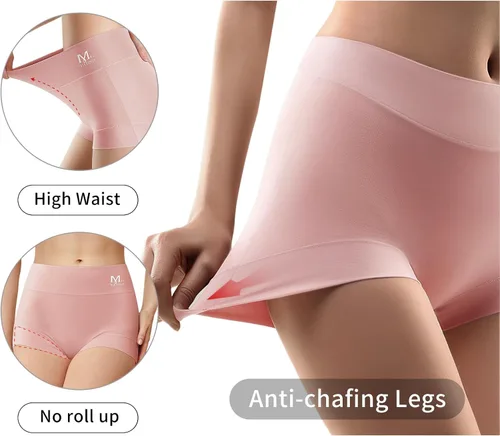 Vista 2 de MEIYATING Pantalones cortos de algodón para mujer, de cintura alta, paquete de 4 unidades, talla grande