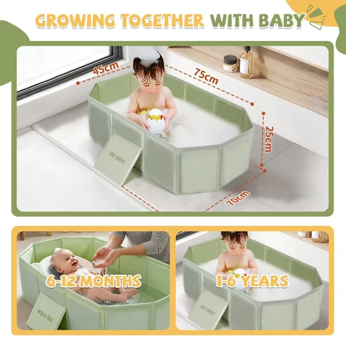 Vista 2 de Orzbow Bañera para niños pequeños, bañera plegable con base antideslizante, bañera portátil para niños de 12 meses en adelante, fácil de limpiar