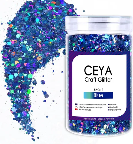 Vista 42 de Ceya Brillantina gruesa holográfica, 1 libra/16 onzas, oro diamante a granel, purpurina mixta gruesa y fina embotellada con lentejuelas metálicas