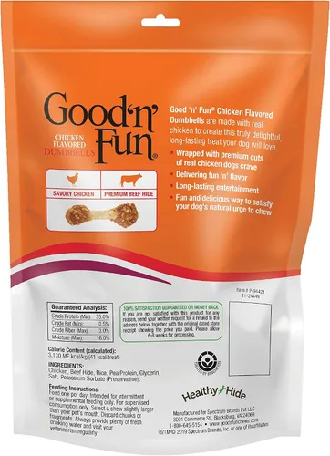 Vista 2 de Good 'n' Fun - Mancuernas de larga duración para perros pequeños, 4 onzas Made with Real Protein, Premium Chicken and Beef Hide Chew, Supports
