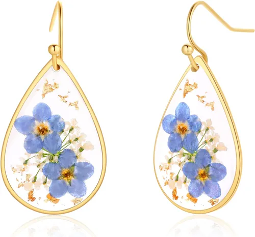 Vista 68 de Forget-Me-Not and Queen Anne's Lace Pressed Wildflower Earrings Pressed Flower Earrings Handmade Drop and Dangle Earrings Gift for Woman